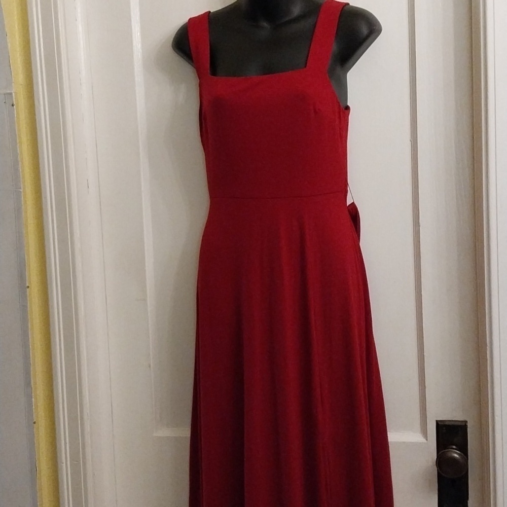 Prinbara Womens Burgundy Square Neck Split Long Dress NWT Size S